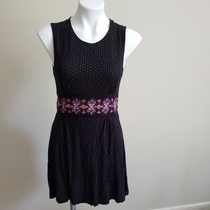 Free People Black Dot Sleeveless Dress Knit Waist Small